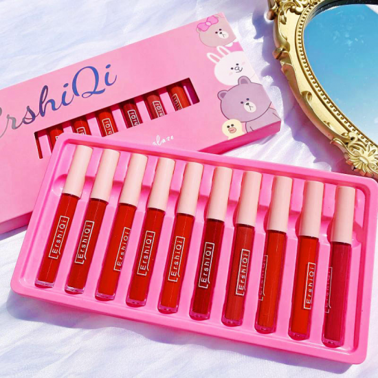 Wholesale Customization 10-Piece Matte Lip Gloss Set Non-Stick Cup Light Skin Tone Student Style Affordable Lipstick Set