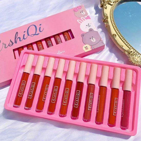 Wholesale Customization 10-Piece Matte Lip Gloss Set Non-Stick Cup Light Skin Tone Student Style Affordable Lipstick Set